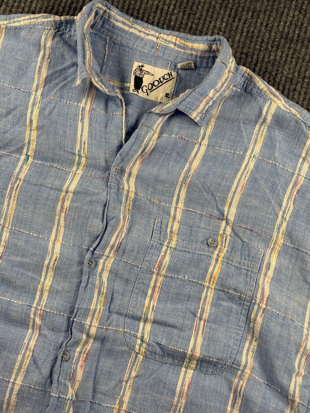 Vintage Goouch Short Sleeve Button Up Shirt Mens XL 100% Cotton Patchwork Aztec